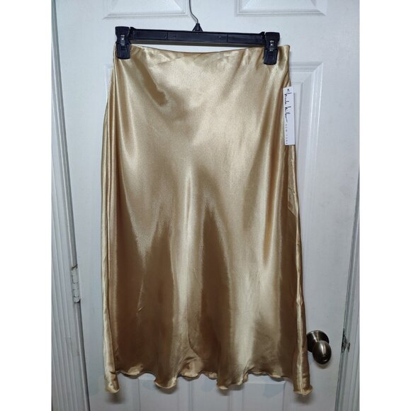 Nicole Miller Dresses & Skirts - Nicole Miller Satin Champagne Ruffle Hem Midi Pullon Slip Skirt L W30" NWT